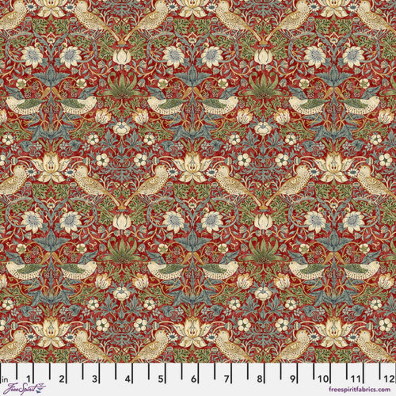 Fabric FreeSpirit Morris & Co. Red Mini Strawberry Thief by the Quarter Yard PWWM002.REDXX